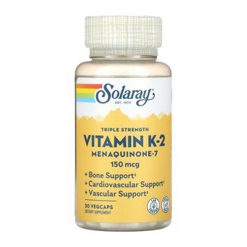 Вітамін К2, Triple Strength Vit K-2 MK-7 150mcg - 30 veg caps 2023-10-3434 фото